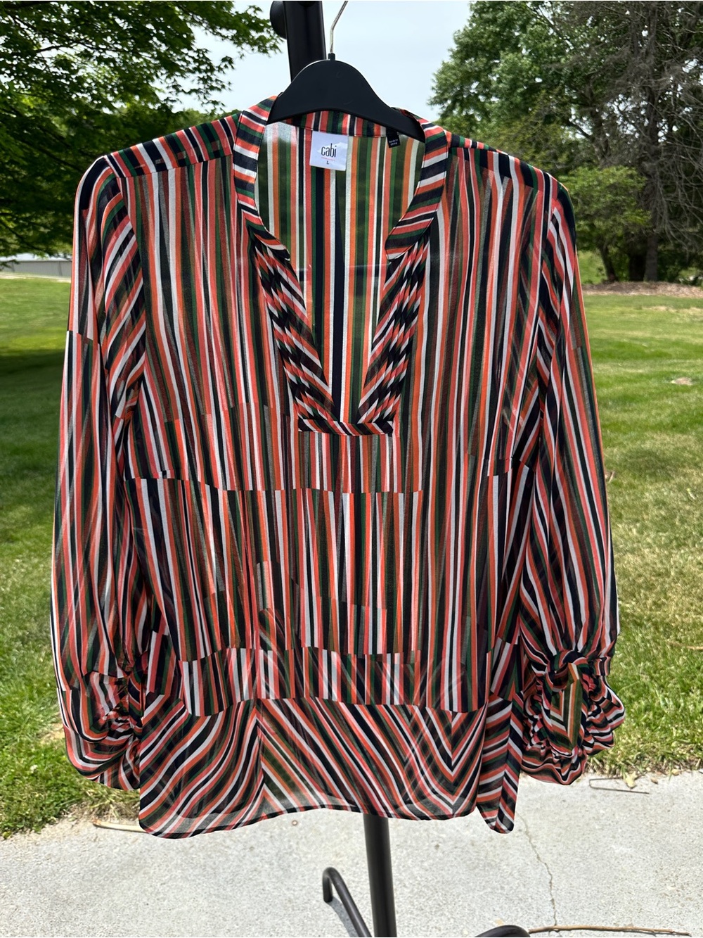Cabi multicolor Striped V-Neck Blouse with balloon sleeves